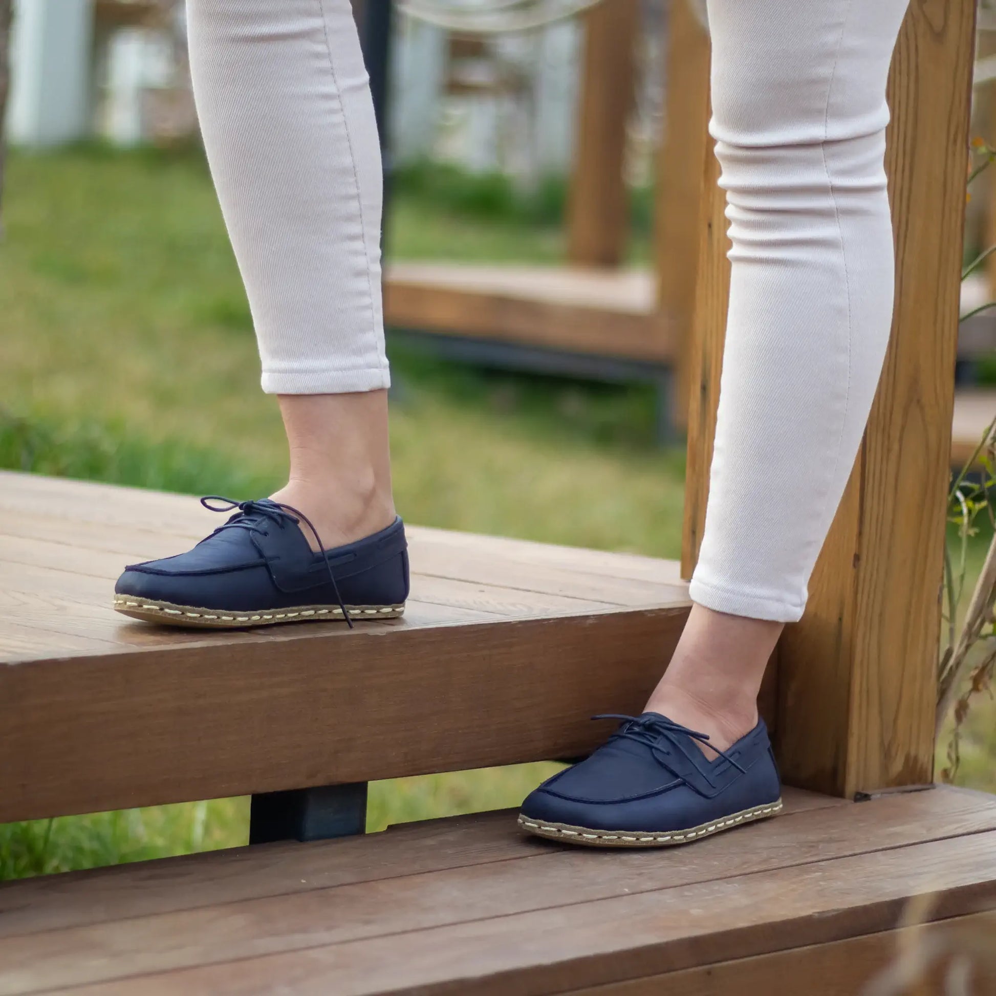 navy blue leather barefoot minimalist shoes for women