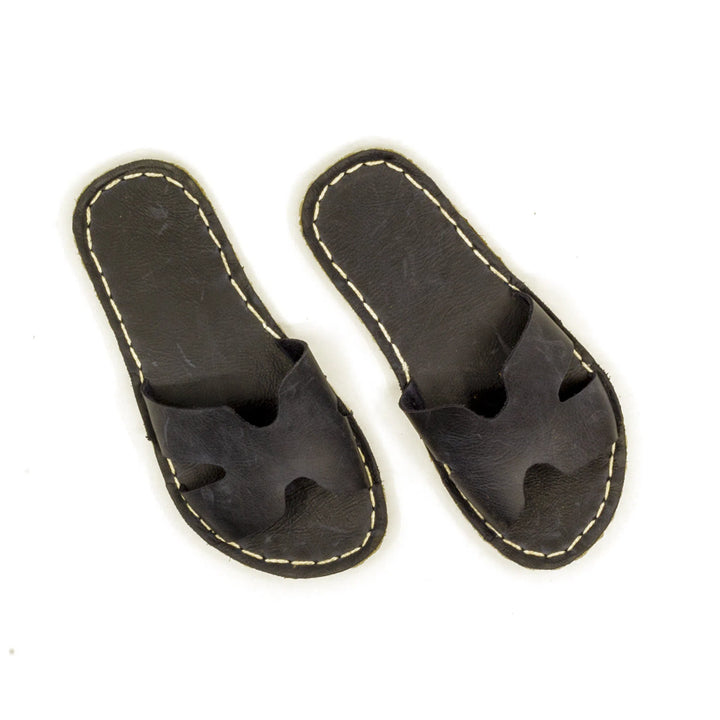 navy blue leather barefoot slippers men h style