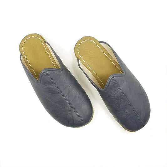 navy blue leather closed toe womens slippers