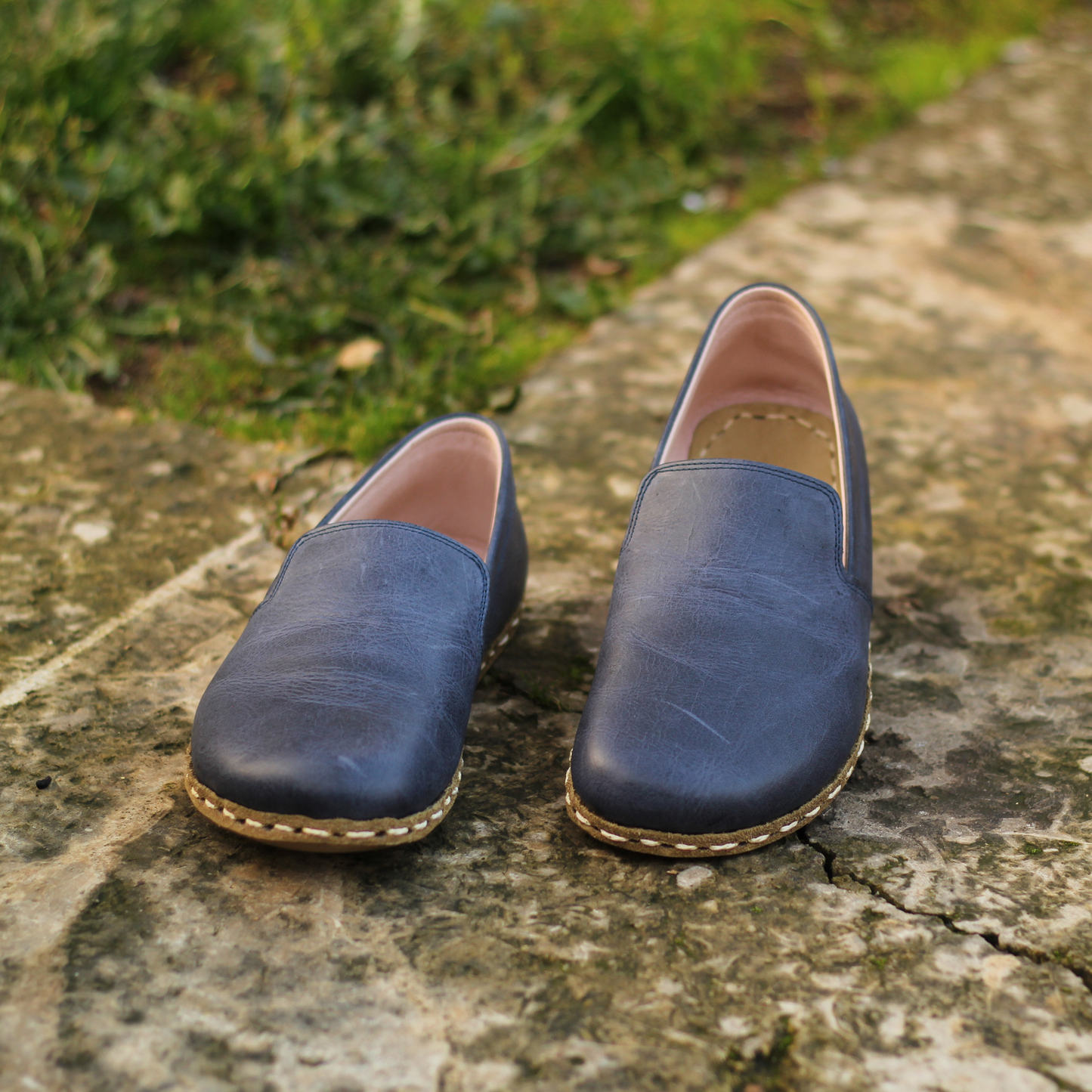 Navy Blue Leather Handmade Barefoot Men's Loafer Shoes-Men Barefoot Shoes Modern-nefesshoes-3-Nefes Shoes