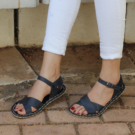 navy blue leather womens huarache barefoot sandals