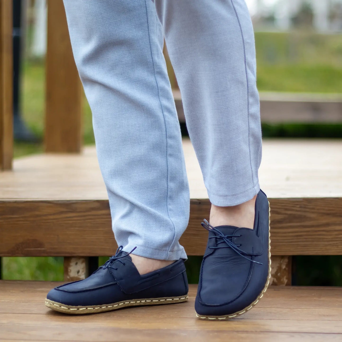 navy blue mens leather earthing barefoot shoes