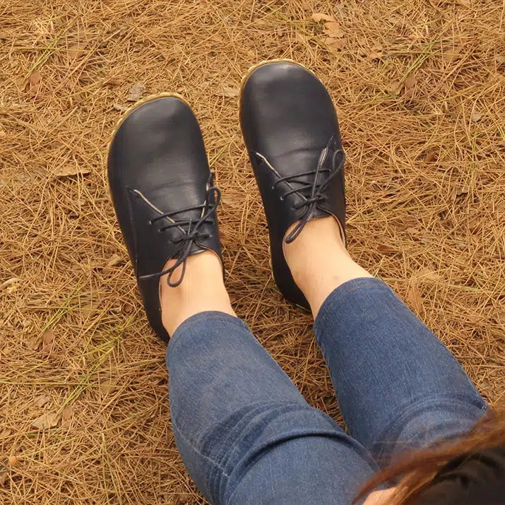 navy blue oxford style lace up womens shoes