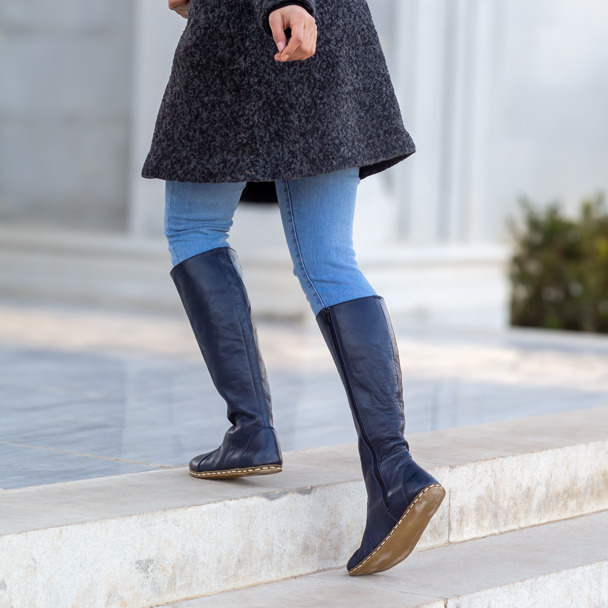 Navy blue leather riding boots discount