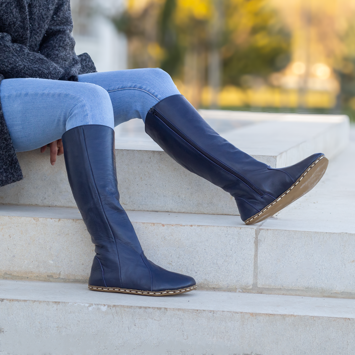 Barefoot Long Boots Navy Blue for Women Nefes Shoes