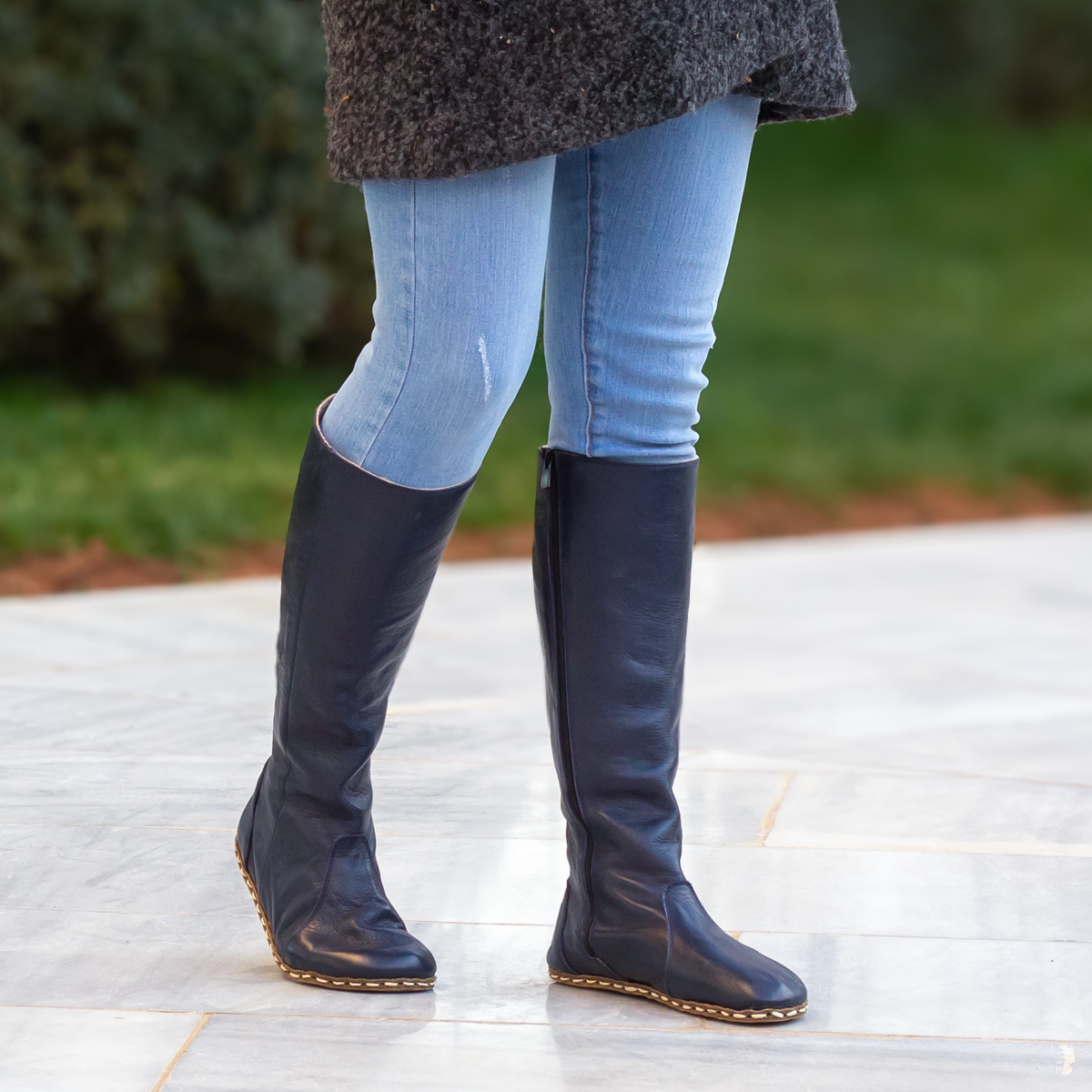 Navy leather boots womens hot sale