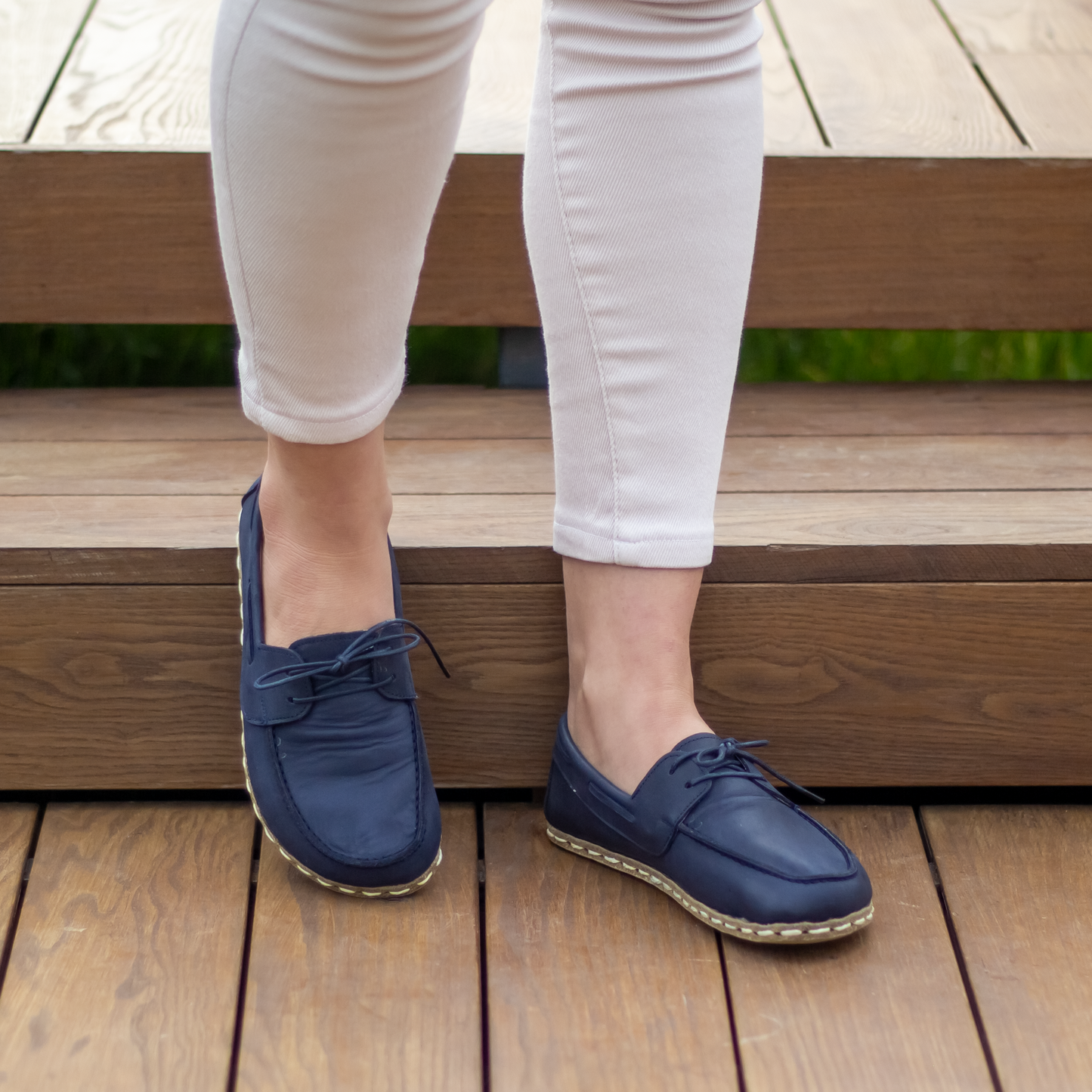 Navy Blue Women's Leather Earthing Barefoot Shoes-Women Barefoot Shoes Modern-Nefes Shoes-5-Nefes Shoes