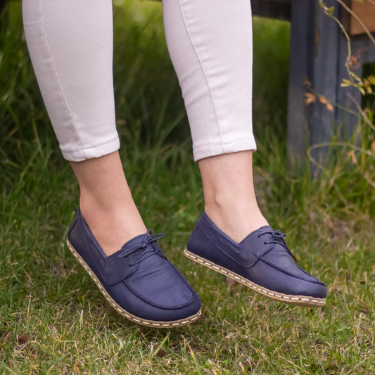 Navy Blue Women's Leather Earthing Barefoot Shoes-Women Barefoot Shoes Modern-Nefes Shoes-5-Nefes Shoes