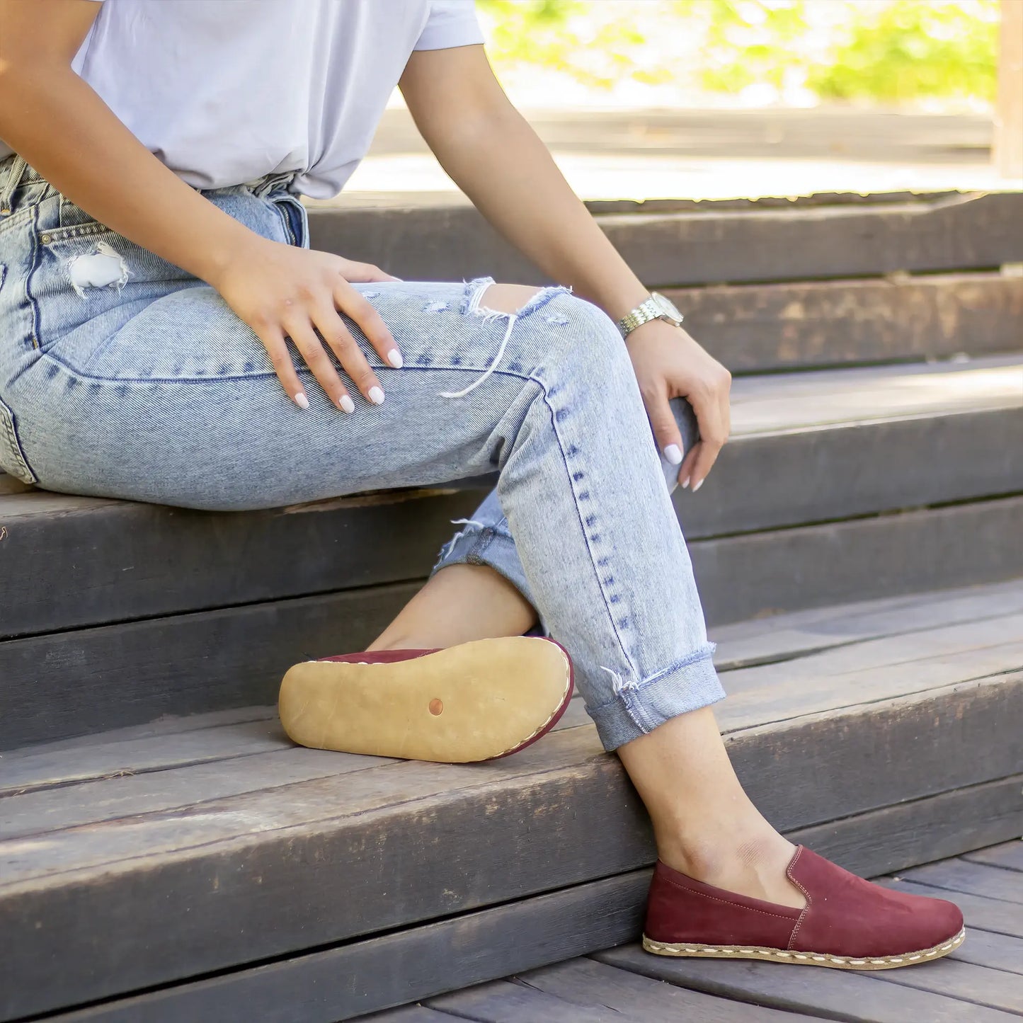 nubuck burgundy barefoot shoes for women