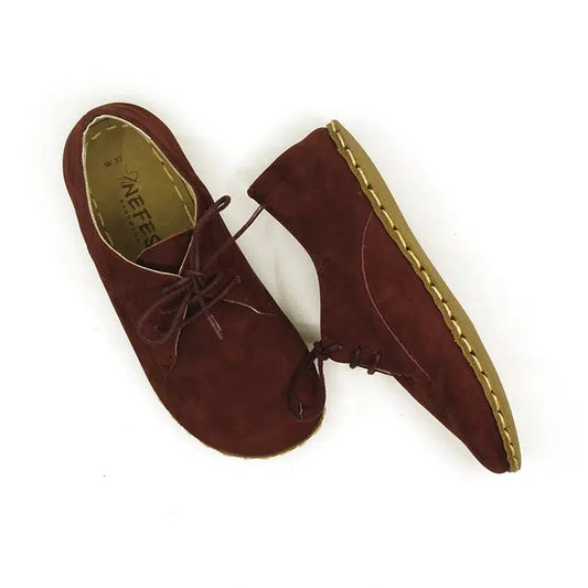 nubuck burgundy oxford style lace up womens shoes