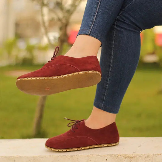 nubuck burgundy womens oxford style lace up shoes