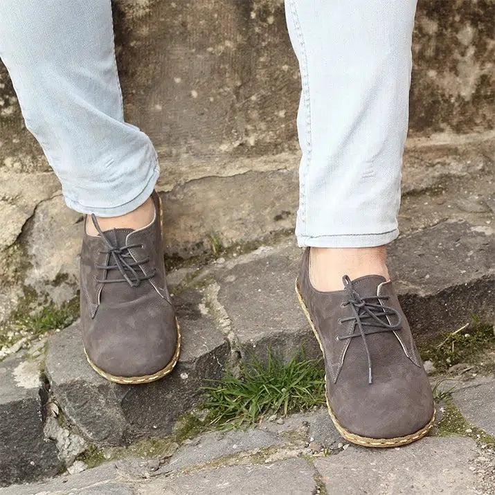 nubuck gray barefoot lace up mens shoes
