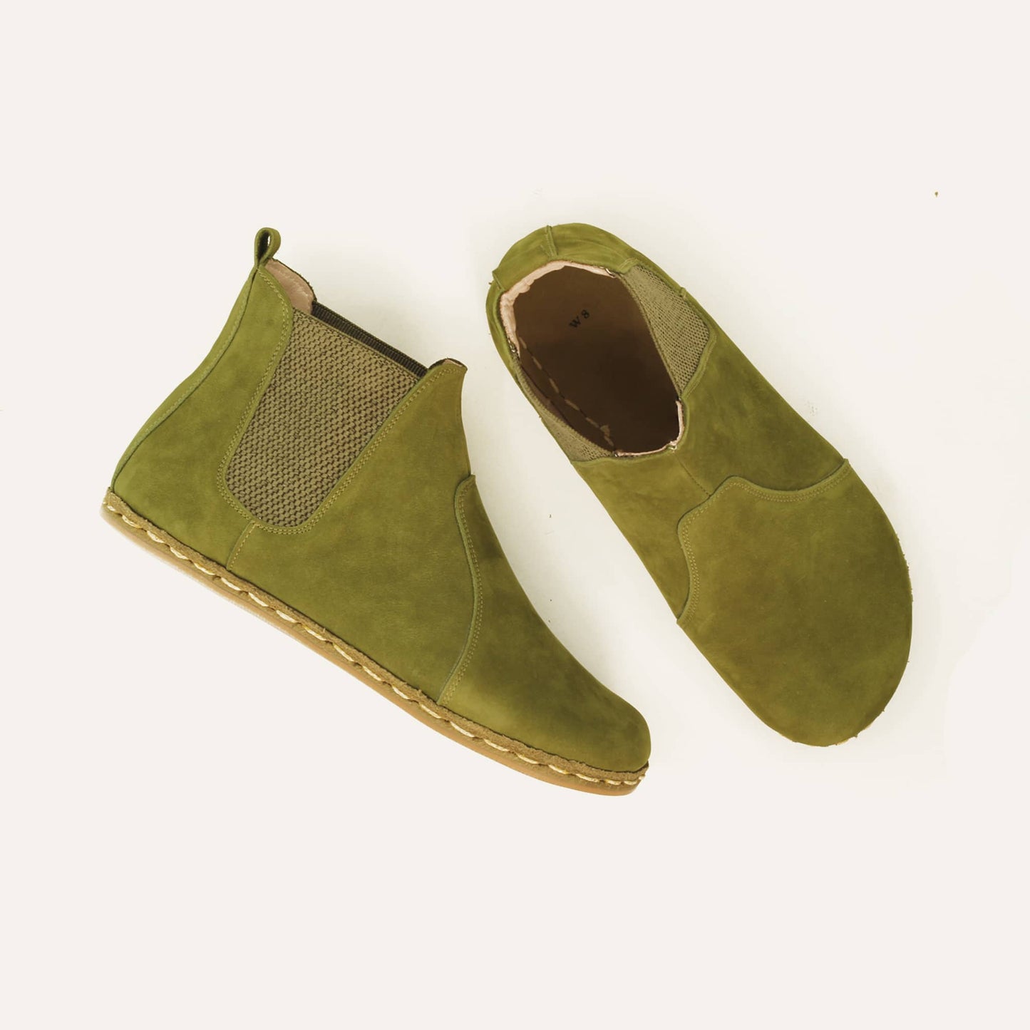 nubuck green leather chelsea barefoot boots handmade mens