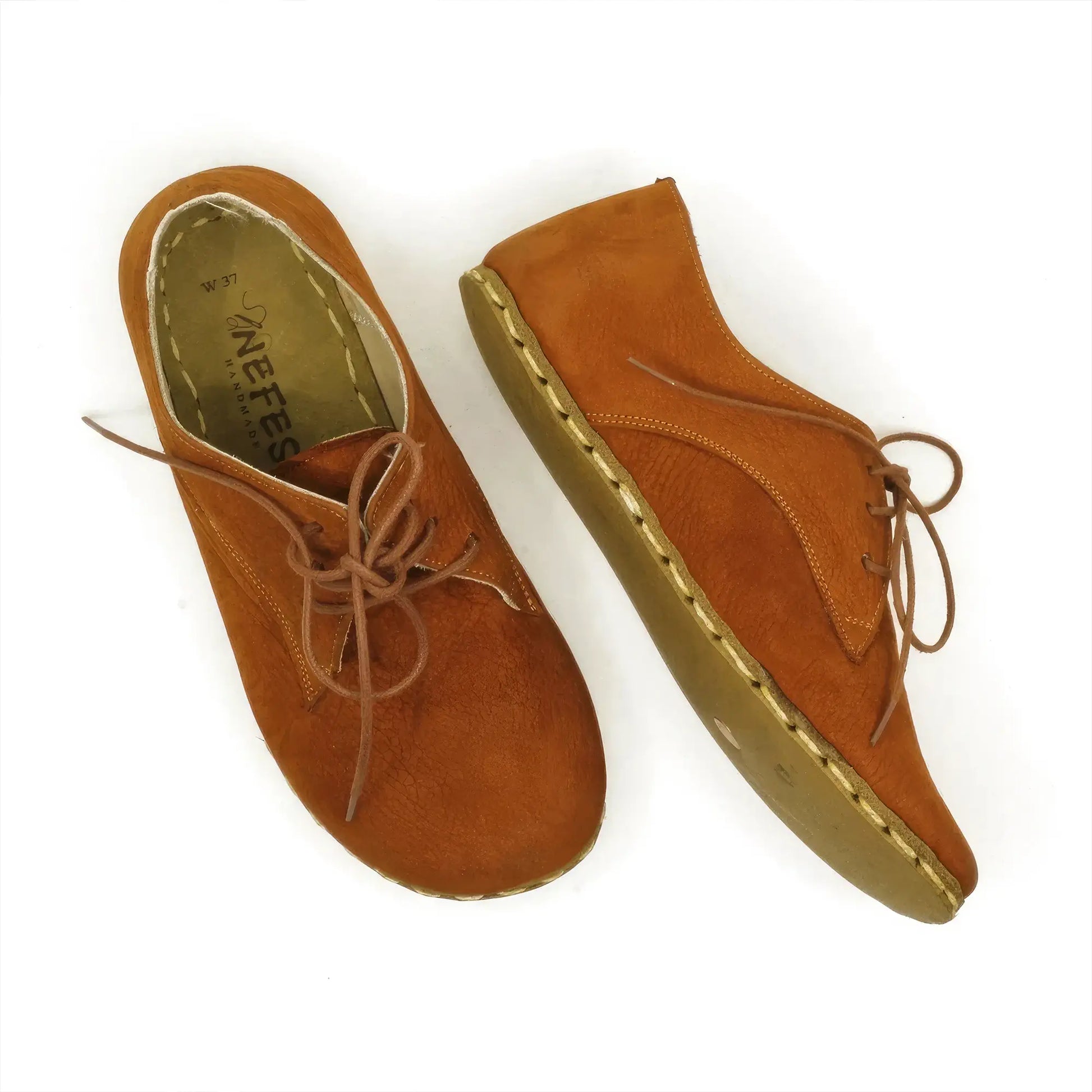 Barefoot Oxford Shoes Women Laced Nubuck Orange Nefes Shoes
