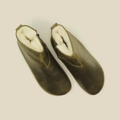 olive green barefoot walking leather boots men