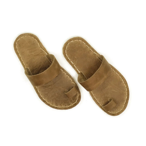 one toe leather slipper light brown