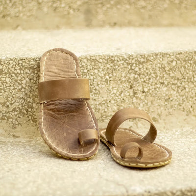 open toe light brown leather slipper single loop
