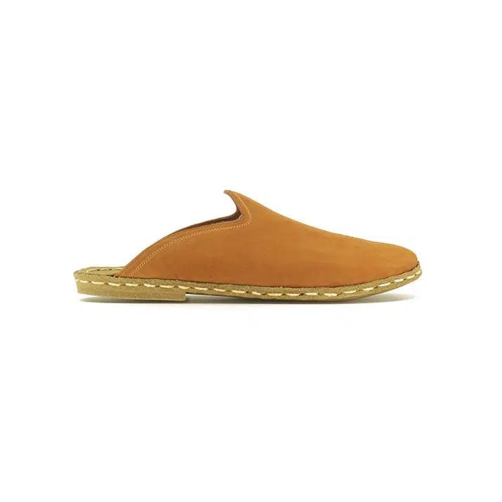 orange closed toe leather mens slippers