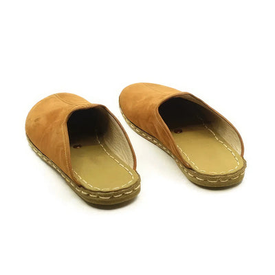 orange closed toe leather slippers for men