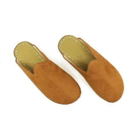 orange closed toe leather slippers for women