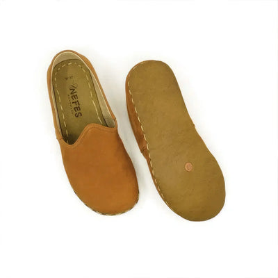 orange nubuck leather barefoot shoes for men