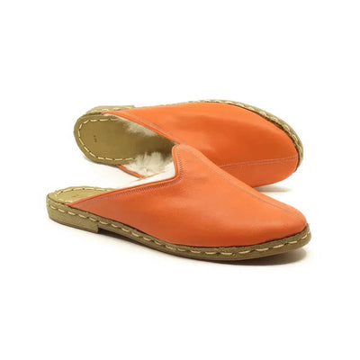 orange sheepskin slippers for men warm