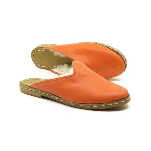 orange sheepskin slippers for men warm