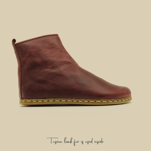 outdoor barefoot hiking leather boots burgundy womens