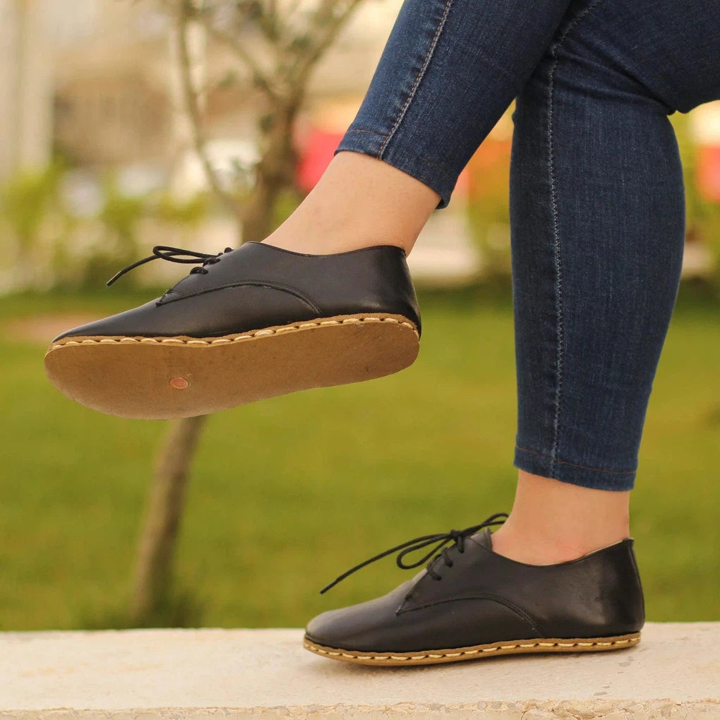 Oxford Style Lace-up Black Women's Shoes-nefesshoes-4-Nefes Shoes