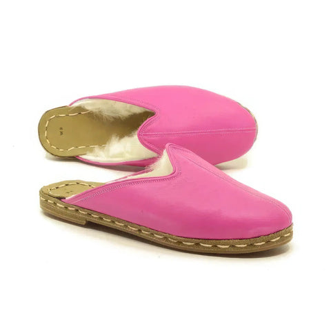 pink winter sheepskin slippers for women