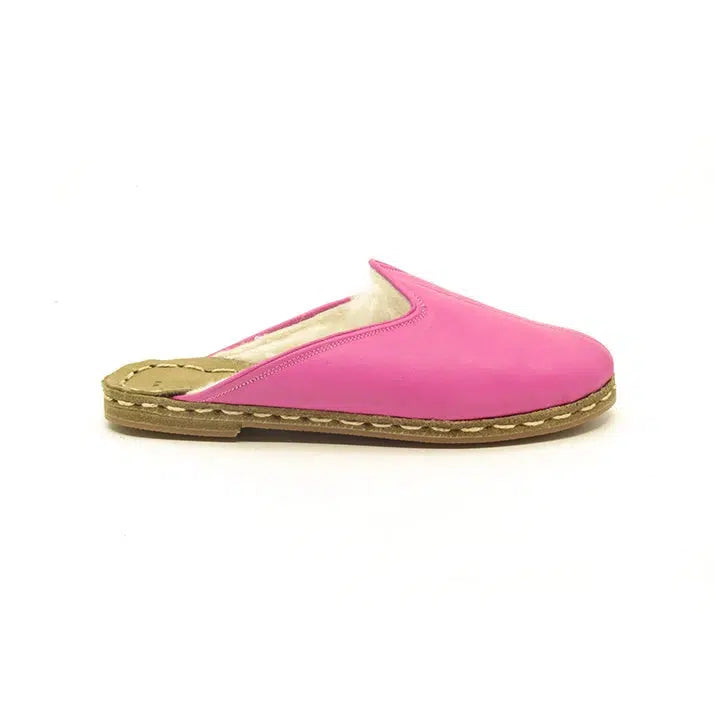 pink winter sheepskin slippers