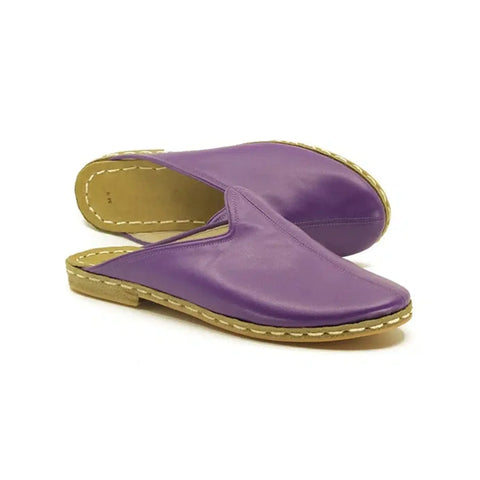 purple closed toe leather slippers for men