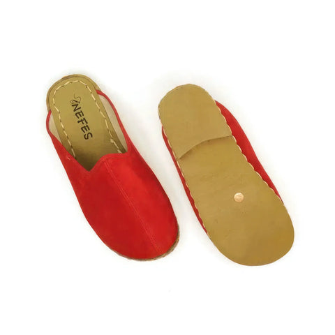 red closed toe leather slippers for women
