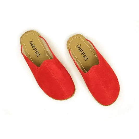 red closed toe leather womens slippers