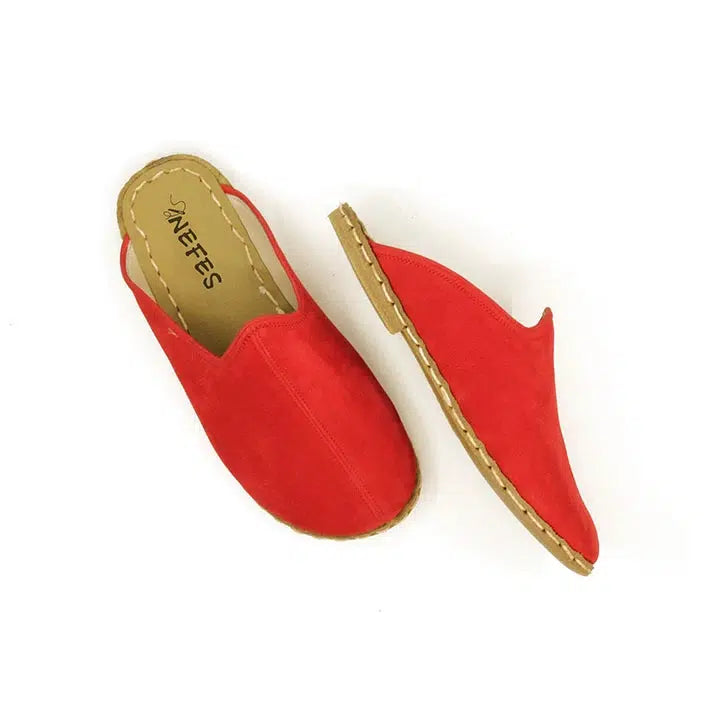 red leather closed toe womens slippers