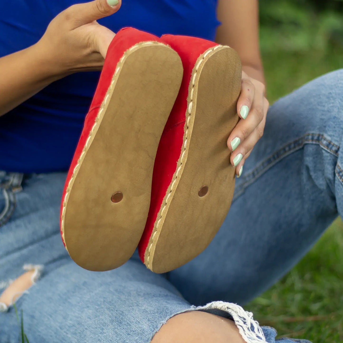 red nubuck barefoot shoes handmade natural leather women