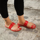 red one toe leather slipper women handmade comfort