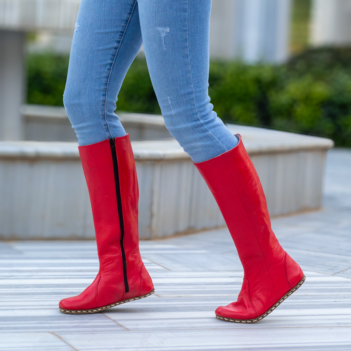 Ladies red knee high boots best sale