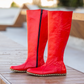 Red Women's Leather Barefoot Earthing Long Boots-Horse Boots Women-Nefes Shoes-5-Nefes Shoes