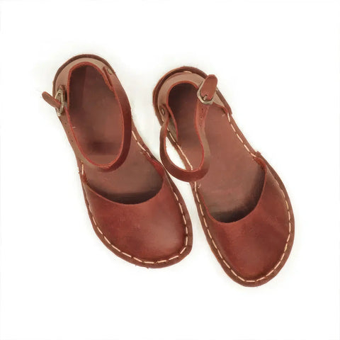sandals barefoot handmade leather claret red