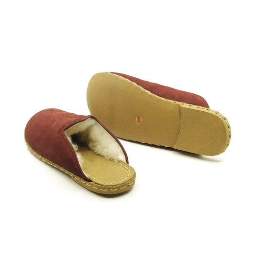 Sheepskin Burgundy Women's Slippers-Women Barefoot Slipper Furry-nefesshoes-4-Nefes Shoes