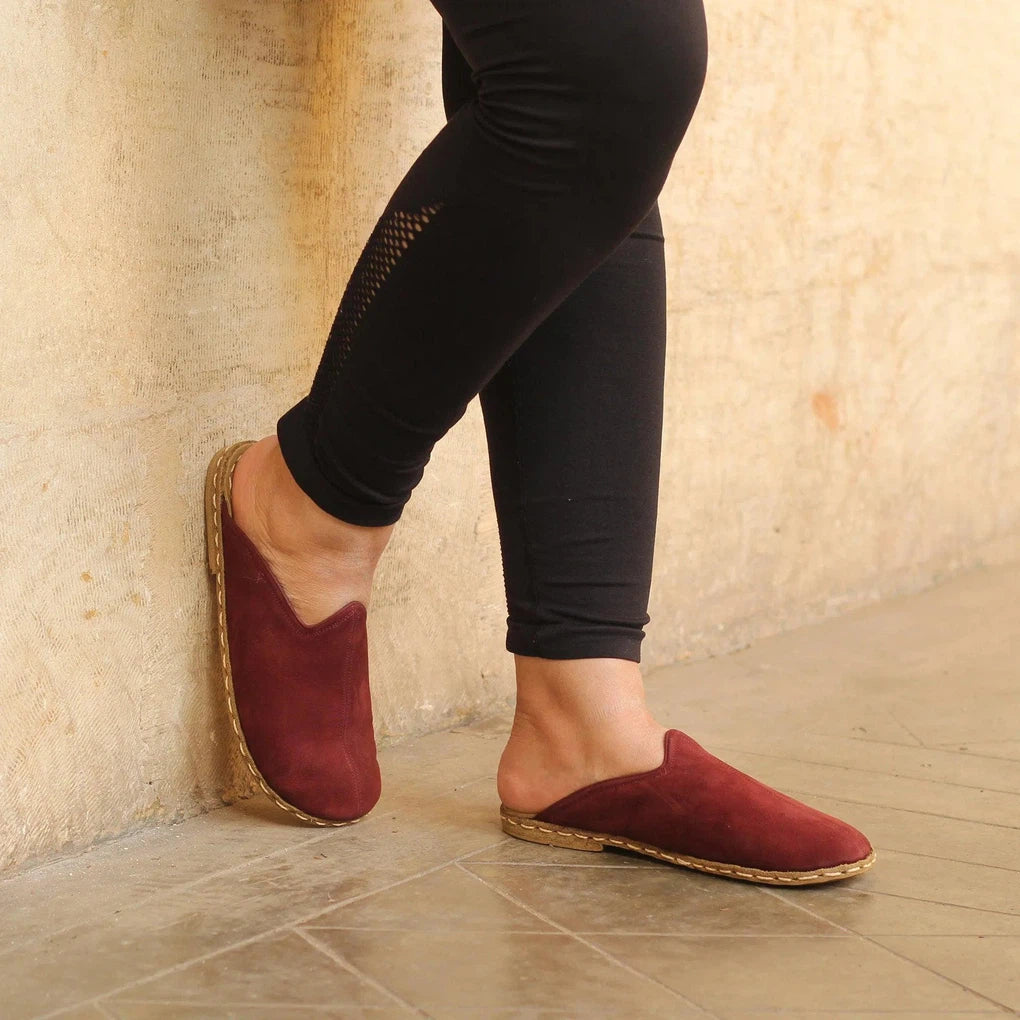Sheepskin Burgundy Women's Slippers-Women Barefoot Slipper Furry-nefesshoes-4-Nefes Shoes