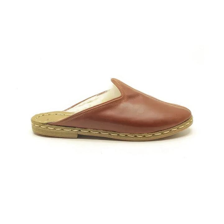 sheepskin furry brown mens slippers