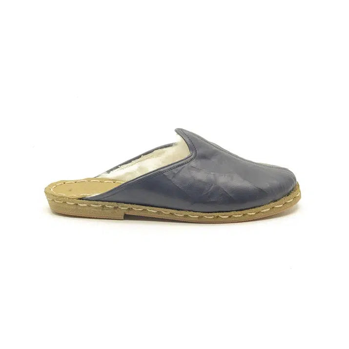 sheepskin furry navy blue mens slippers