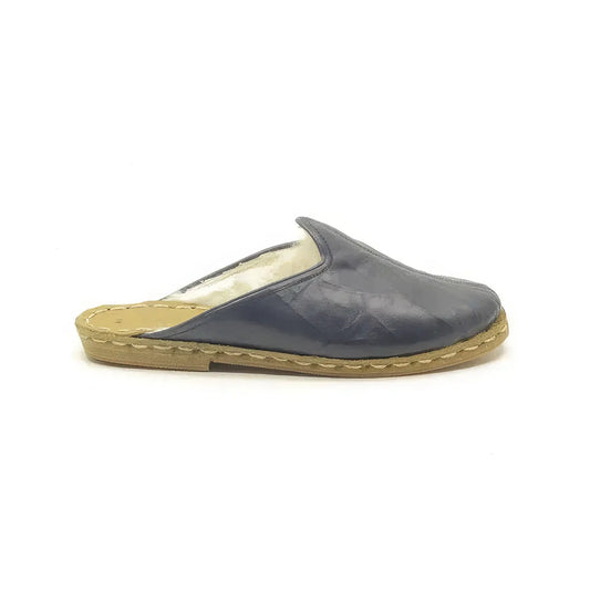 sheepskin furry navy blue mens slippers