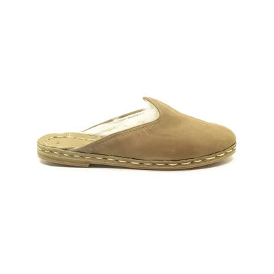sheepskin furry nubuck brown mens slippers