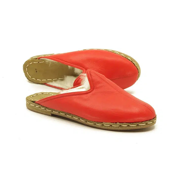 sheepskin furry red mens slippers