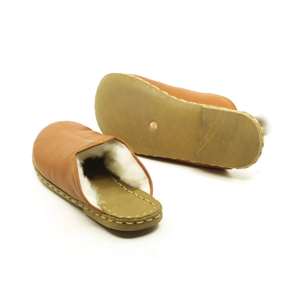 Sheepskin Light Brown Women's Slippers-Women Barefoot Slipper Furry-nefesshoes-4-Nefes Shoes