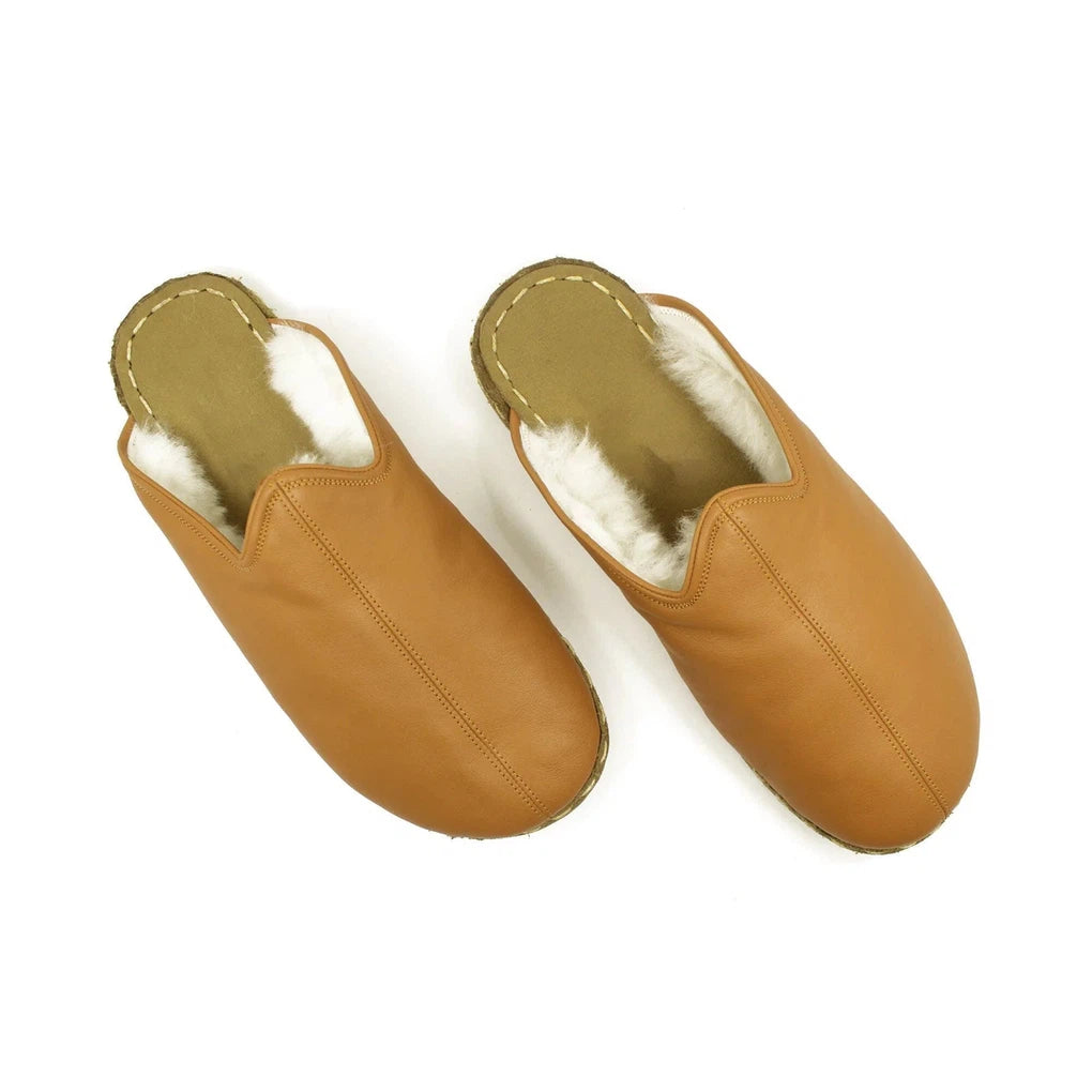 Sheepskin Light Brown Women's Slippers-Women Barefoot Slipper Furry-nefesshoes-4-Nefes Shoes