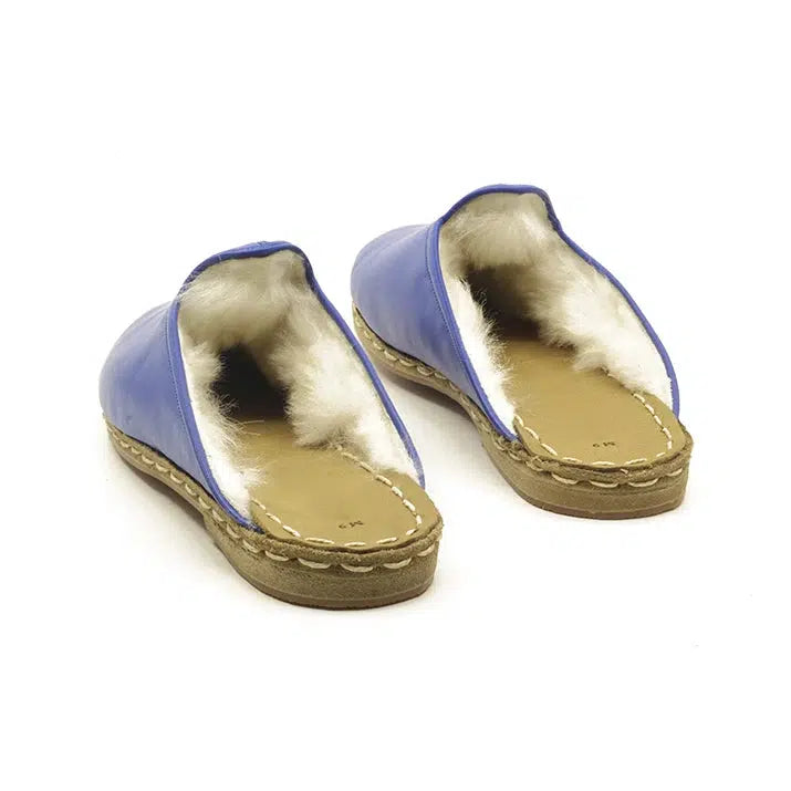 sheepskin slippers winter blue womens